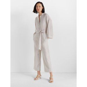 Club Monaco Long Sleeve Jumpsuit Khaki Tan/ White Size 12